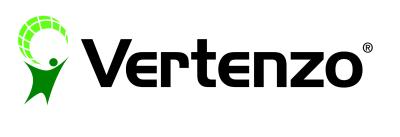 Vertenzo logo with green leaf icon and black text