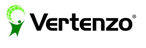 Vertenzo logo with green leaf icon and black text