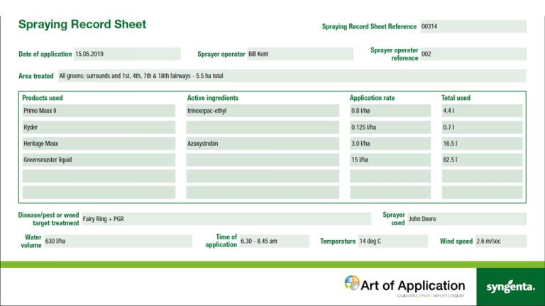 Spray record sheets example