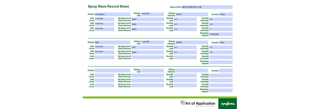 Store record sheet example